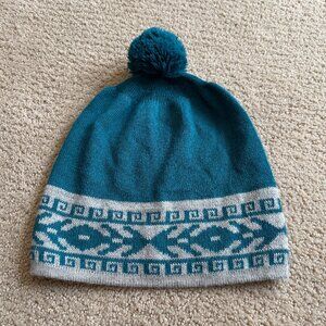 Baby Alpaca Pompom Beanie Hat Peru Teal Gray Warm ENMA Peruvian A Collection